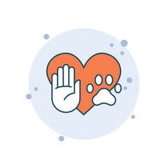 Cartoon pet paw with hand icon vector illustration. Friend pet on bubbles background. Animal love sign concept.