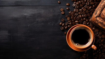 Coffee background cup of black coffee coffee beans