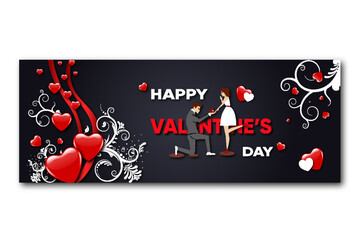 Valentine's day banner Red, white heart frame background. Voucher, Greeting card, Trendy style.