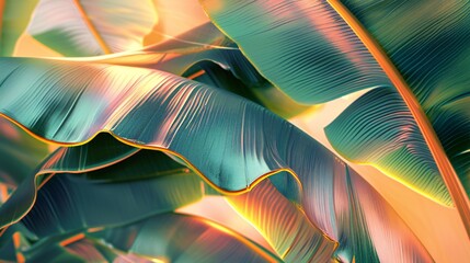 Banana leaf close-up, warmth and frost harmonizing in a tropical dance of hot and cold fluidity.
