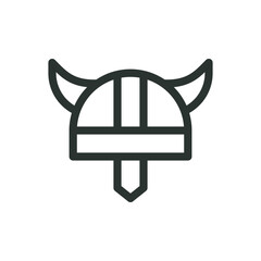 Viking helmet isolted icon, medieval scandinavian horned helm vector symbol with editable stroke