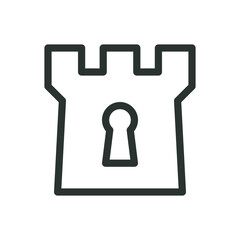 Medieval tower with keyhole isolated icon, fortress vector symbol with editable stroke