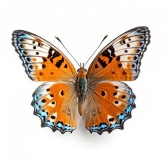 Fototapeta na wymiar Butterfly aglais urticae in flight on a white isolated background