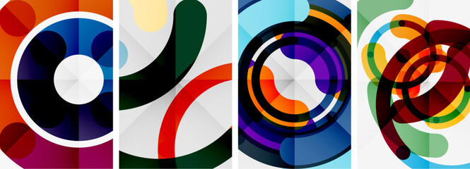 Obraz premium Set of line design circle posters. Vector illustration For Wallpaper, Banner, Background, Card, Book Illustration, landing page