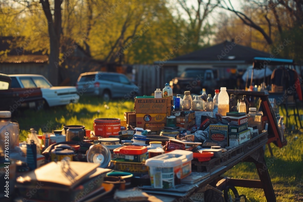 Fototapete A table filled with a multitude of objects and items. Suitable for various purposes and settings