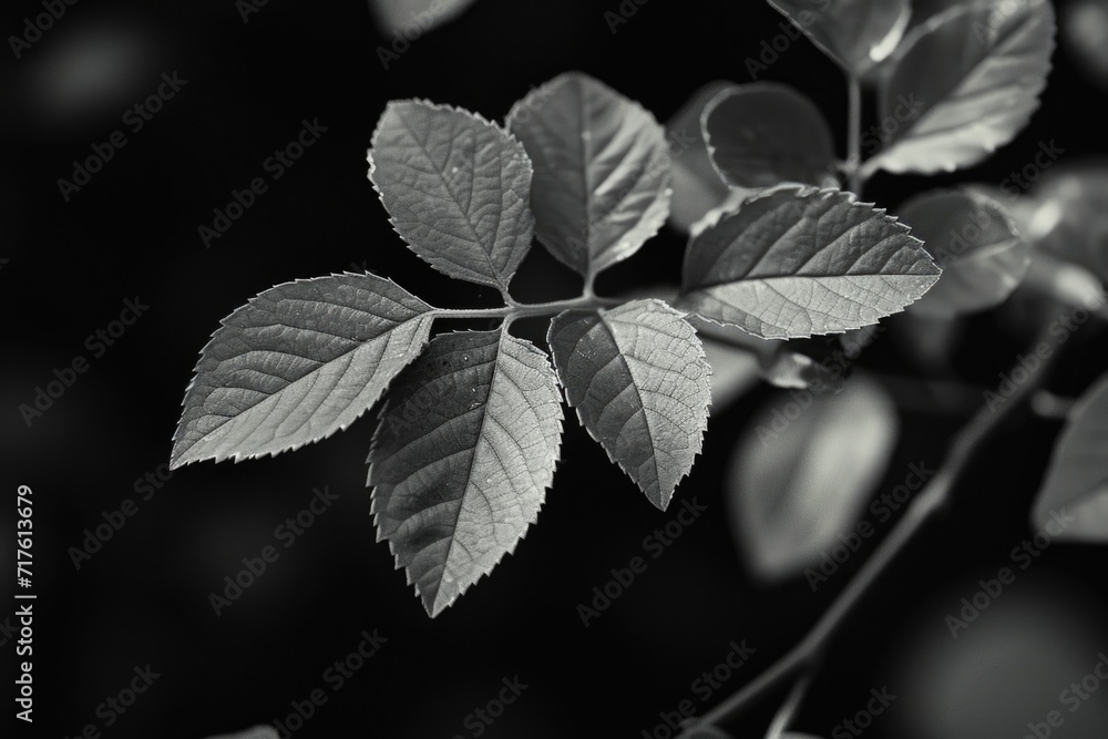 Poster A close-up black and white photograph of a single leaf. This versatile image can be used in various projects and designs