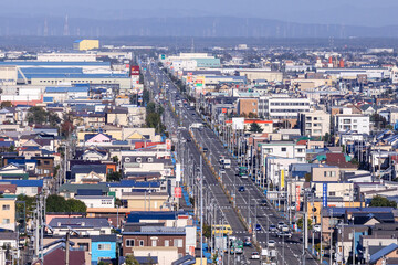 北海道苫小牧市、緑が丘公園展望台から眺めた苫小牧の町並み【10月】