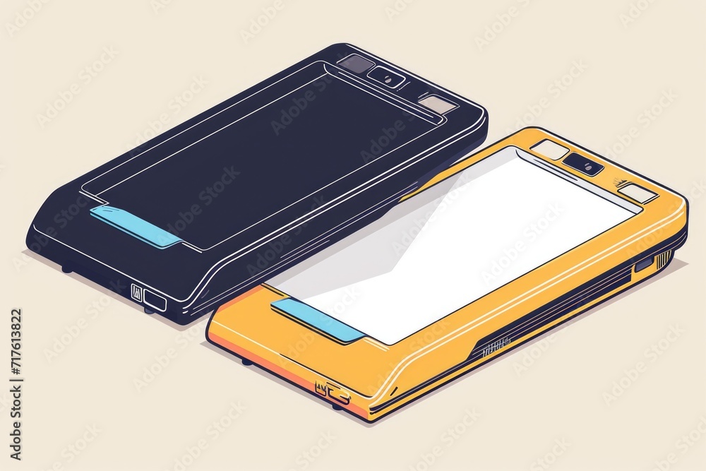 Poster two cell phones placed next to each other. can be used to illustrate communication, technology, or c