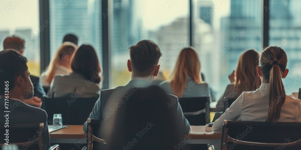 Poster a group of people sitting at a table in front of a window. suitable for various social gatherings an