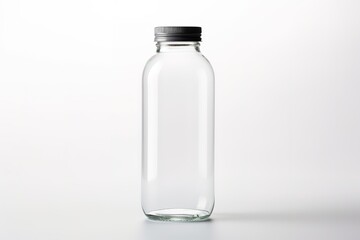 a clear plastic drink bottle with a black lid in the photo on a black background can be used for mockups and more. generative AI