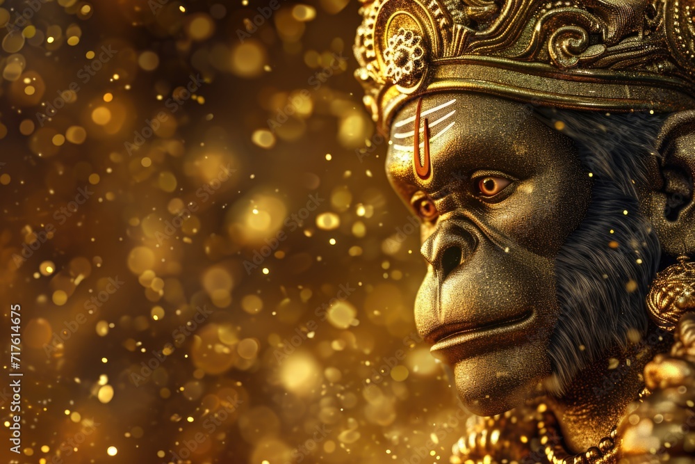 Poster A close-up view of a statue depicting a monkey wearing a crown. This unique and eye-catching image can be used for various purposes