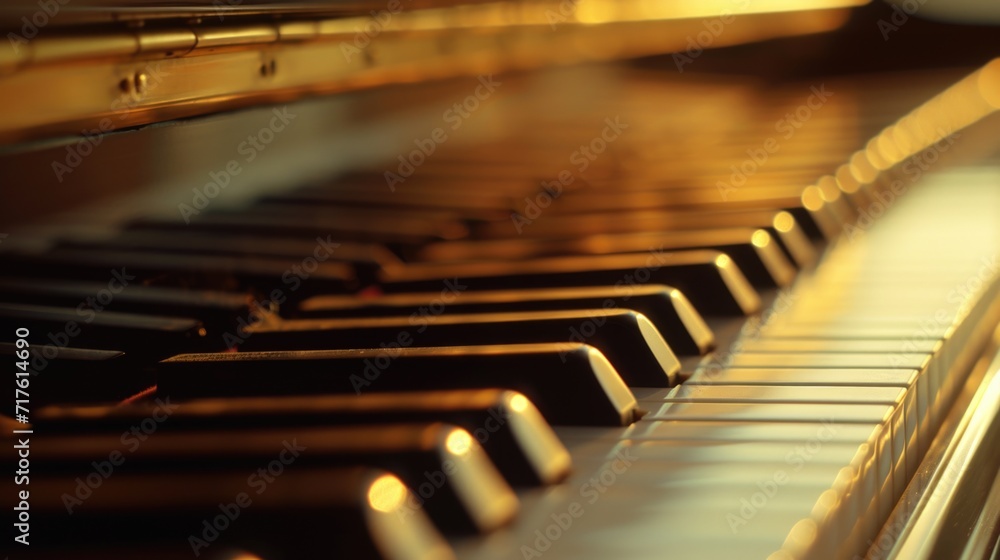Poster a detailed close-up view of the keys on a piano. ideal for music-related designs and compositions
