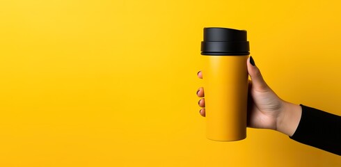 A yellow bottle is photographed in front of a yellow wall. generative AI - obrazy, fototapety, plakaty