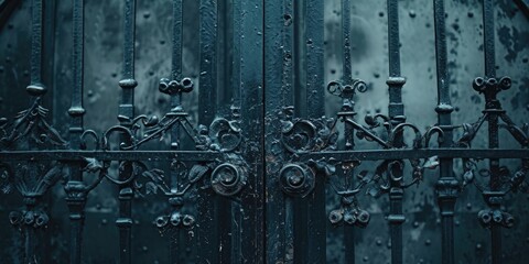 A detailed close-up view of a metal gate featuring a clock. This image can be used to represent the passage of time or to symbolize the entrance to a new phase or opportunity.