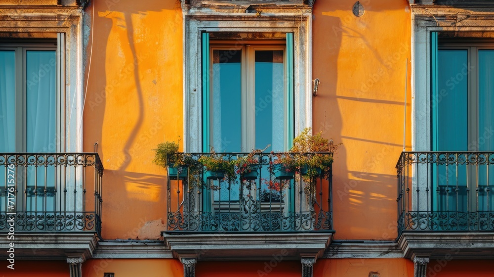 Poster A building with two balconies on each level. Suitable for architectural and real estate concepts