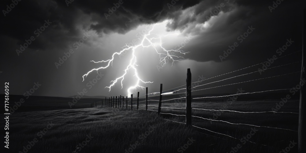 Poster A striking black and white photo capturing the power and intensity of a lightning bolt. Perfect for adding a dramatic touch to any project