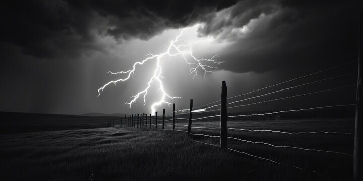 A striking black and white photo capturing the power and intensity of a lightning bolt. Perfect for adding a dramatic touch to any project