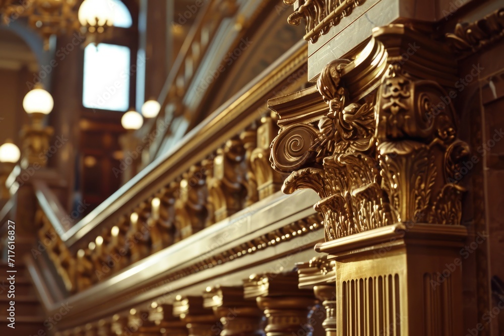 Aufkleber a stunning golden staircase in a building with a beautiful chandelier in the background. perfect for