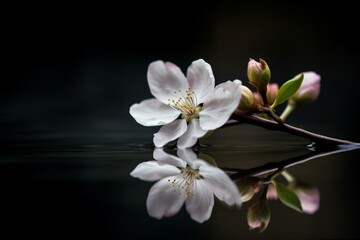 Fototapeta na wymiar An image of a blossom reflecting on the water surface. Generative AI