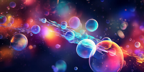 abstract  background with flying bubbles on a colorful background
