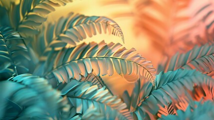 Calming fern fronds in close-up, wavy patterns kissed by warmth and frost. - obrazy, fototapety, plakaty