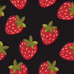 Seamless pattern with strawberry on color background. Natural delicious fresh ripe tasty fruit. Vector illustration for print, fabric, textile, other design. Food concept