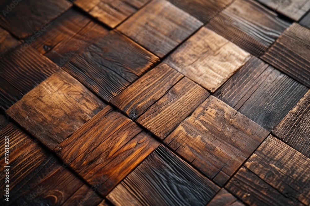 Poster a detailed close-up view of a wooden floor. suitable for background or texture use