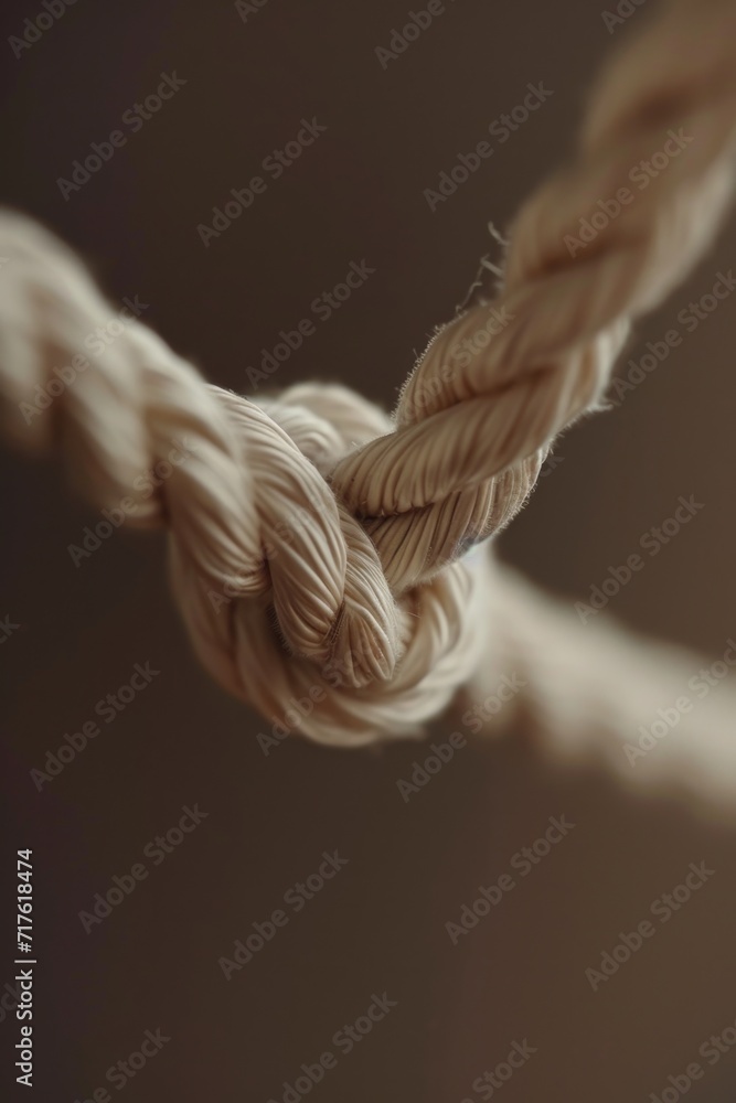 Poster A detailed close-up of a knot tied on a rope. This versatile image can be used to illustrate concepts such as strength, security, or problem-solving in various projects and designs