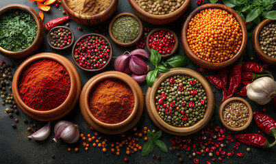 top view wide variety spices