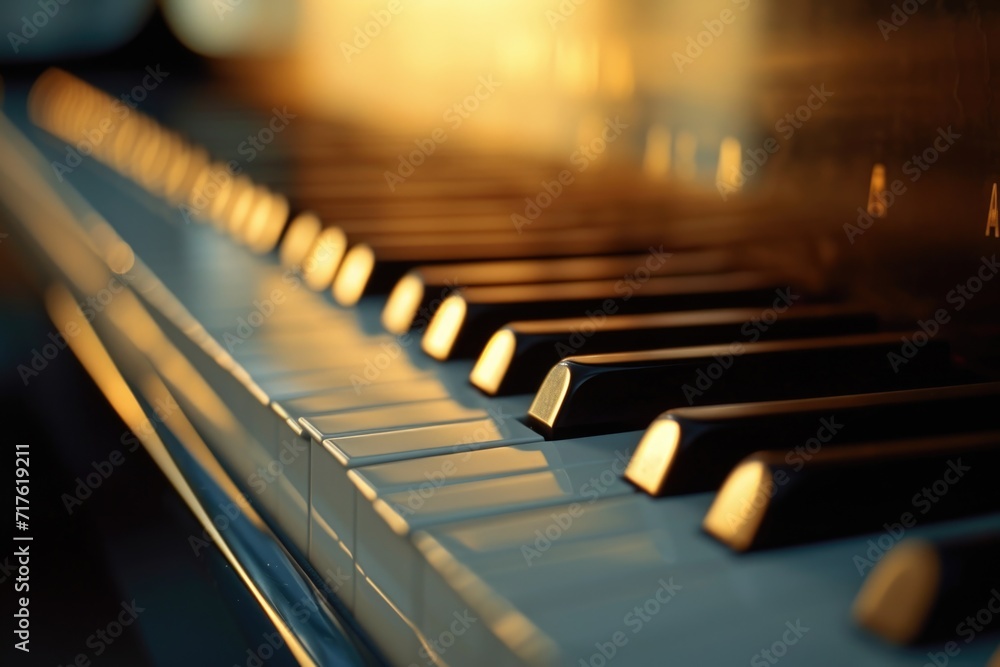 Poster A close-up view of the keys on a piano. Perfect for music-related projects and designs