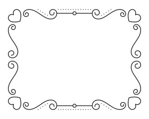 Vintage frame border divider text black line. Heart valentine separator uneditable stroke filigree rectangle greeting card restaurant menu wedding decor book cover pattern framework template isolated