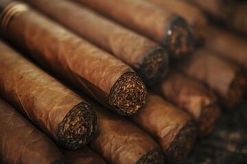 A stack of cigars. Ideal for tobacco enthusiasts or cigar aficionados
