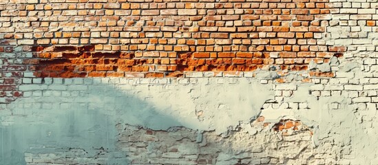 Historic building's sunny day showcases vintage brick wall.