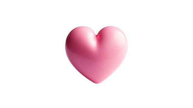 Pink glossy romantic, minimalistic 3d heart model on transparent background PNG for Valentine's Day commercials 
