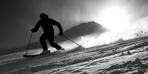 A man riding skis down a snow-covered slope. Perfect for winter sports and outdoor activities
