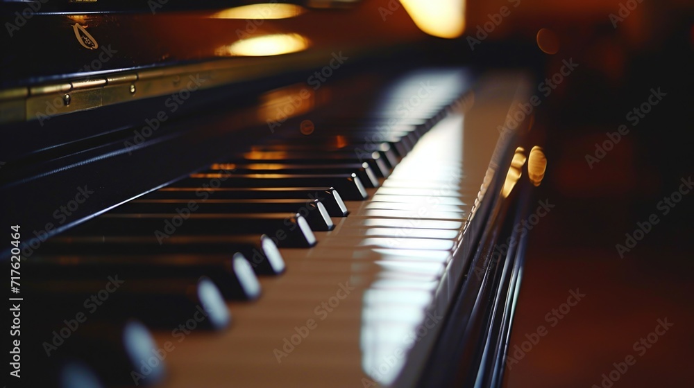 Poster Close up view of a piano keyboard. Suitable for music-related projects
