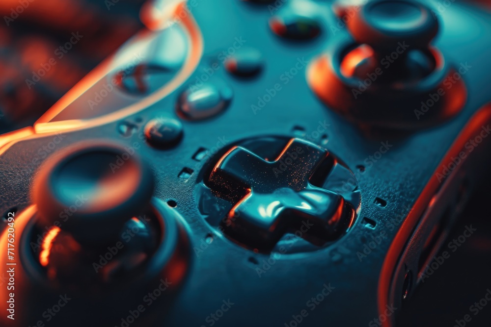Poster A detailed view of a video game controller. Perfect for gaming enthusiasts and technology-related projects