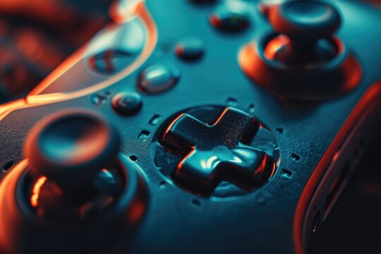 A detailed view of a video game controller. Perfect for gaming enthusiasts and technology-related projects