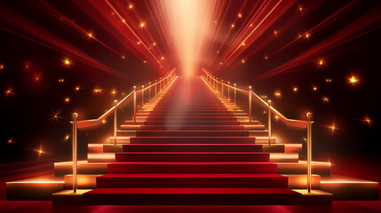 Red carpet staircase background, VIP entrance, night awards ceremony