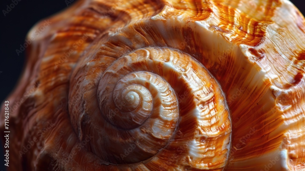 Poster A close-up view of a shell placed on a table. Can be used as a decorative element or to represent the beach and coastal themes