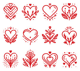 Set of line hearts - valentine hearts, decorative hearts - vector