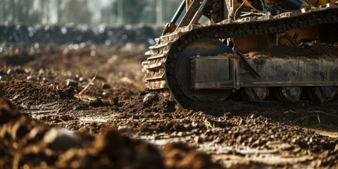 Fototapeta na wymiar A detailed view of a bulldozer in the dirt. Ideal for construction and heavy machinery projects