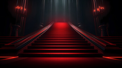 Red carpet staircase with smoke and spotlights, holiday awards ceremony event