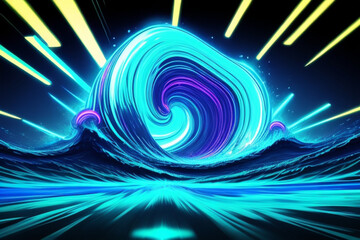 abstract background with glowing circles, Big Neon Wave Background. Created using generative AI