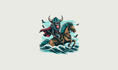 Fototapeta premium viking riding horse sea moon vector artwork design