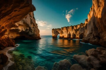 Fototapeta na wymiar Sea caves sunset Maditerranean sea Nature composition