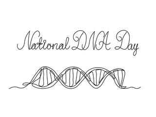 Abstract DNA molecule,continuous single line art hand drawing sketch.Inscription National DNA Day