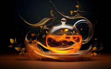 Hot tea drink in clear glass teapot