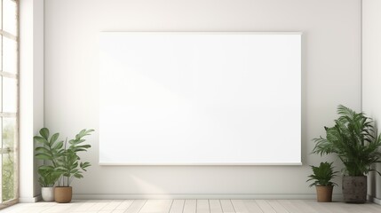A modern living room with a couch in front of a blank banner on wall. - obrazy, fototapety, plakaty