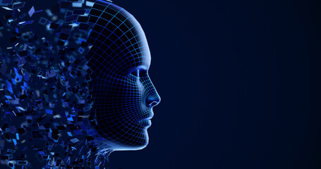 Digital Transformation: AI Artificial Intelligence in Human Face Head